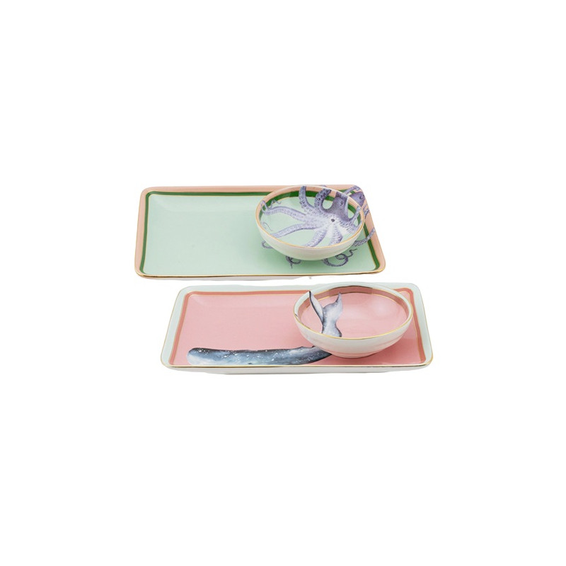 SET OF 2 SUSHI TRAYS WITH DIP BOWL