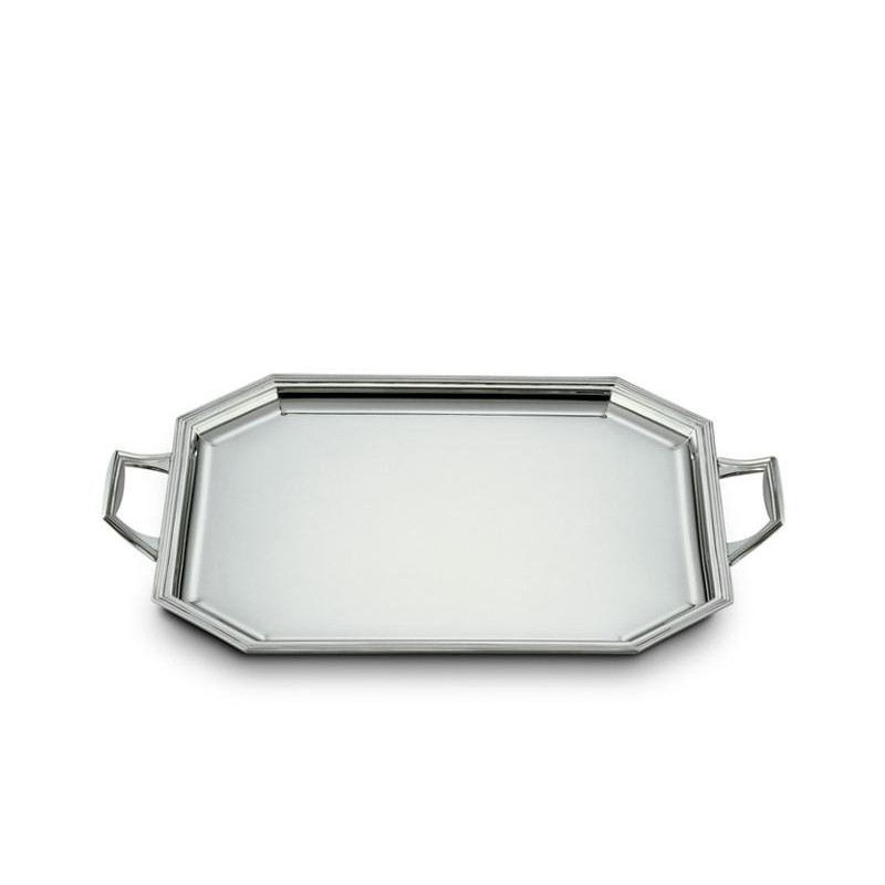 SILVER RECTANGULAR TRAY WITH HANDLE MOD. OCTAGONAL 45X34 04251/0245