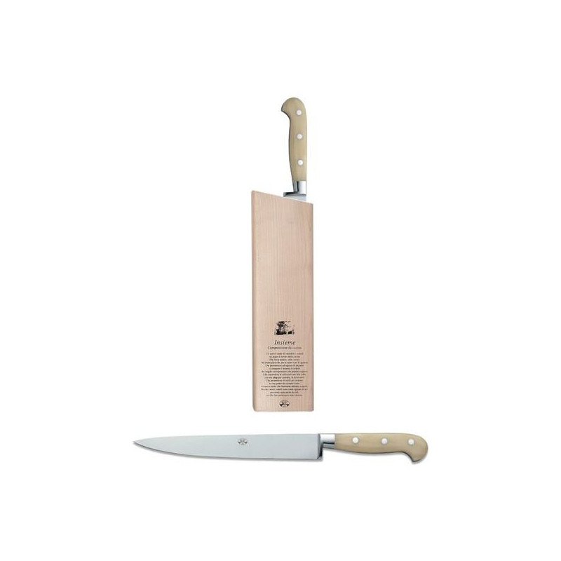 FISH KNIFE WITH WHITE HANDLE AND BLOCK 9915