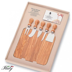 SET 5 COLTELLI FORMAGGIO MANICO ULIVO CON TAGLIERE 531