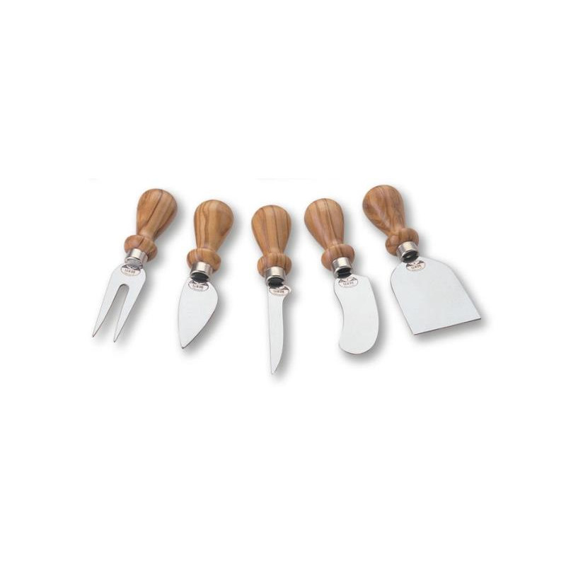 5 PIECE CHEESE KNIFE SET PICCOLI ITALIANI OLIVE WOOD HANDLE