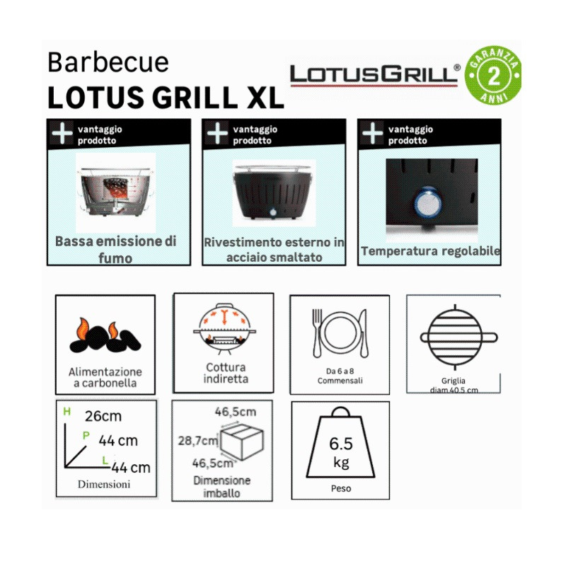 Barbecue a carbone Lotusgrill USB XL