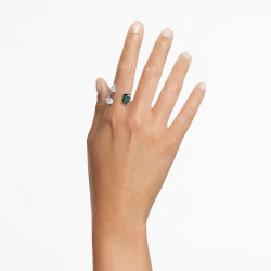 MESMERA OPEN RING, GREEN, MIXED CUTS, RHODIUM PLATED