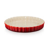 RED CHERRY FLUTED FAN DISH, STONEWARE