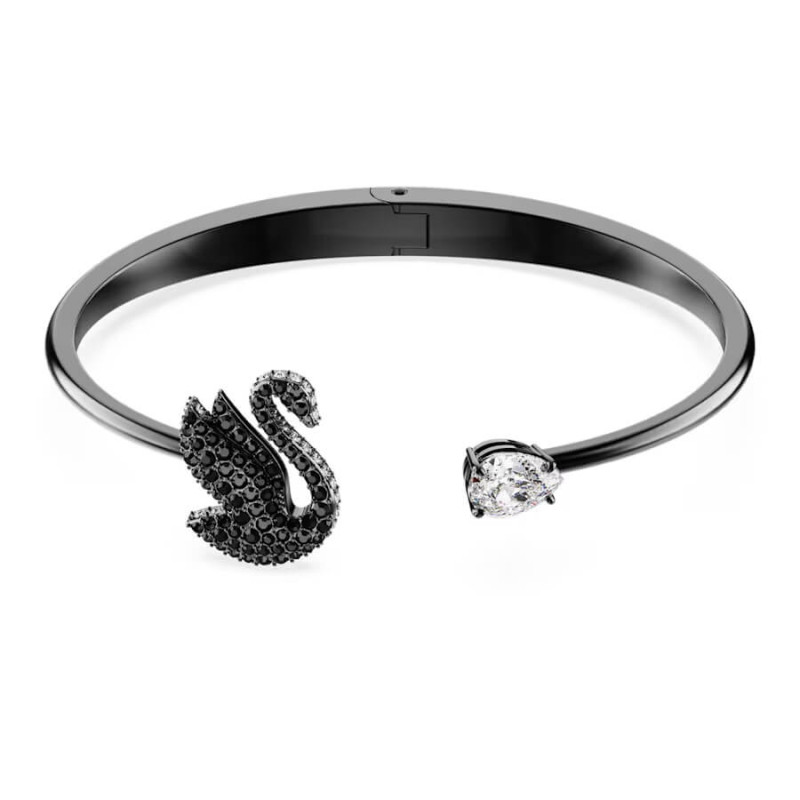 BRACCIALE BANGLE SWAROVSKI SWAN CIGNO, NERO, PLACCATO RUTENIO