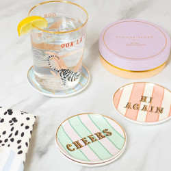 SET OF 4 COASTERS, SLOGAN 10 CM