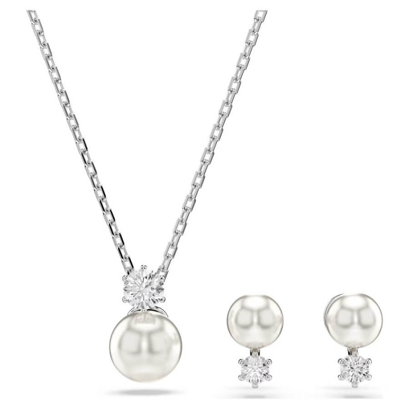 MATRIX:SET PENDANT AND EARRINGS WHITE, RHODIUM PLATED 5689624