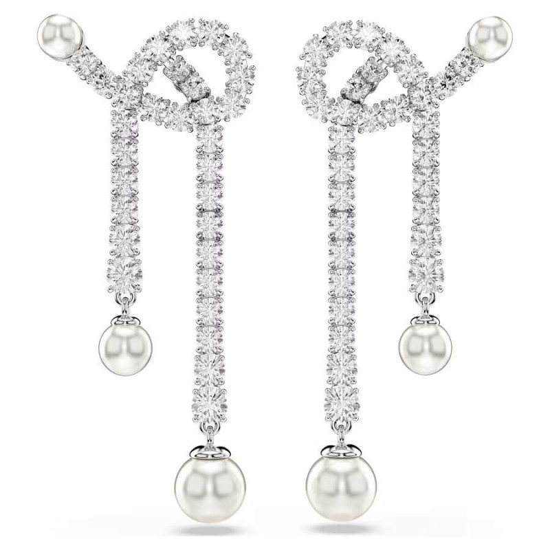 MATRIX DROP EARRINGS WHITE, CRYSTAL PEARL, RHODIUM PLATED 5692417