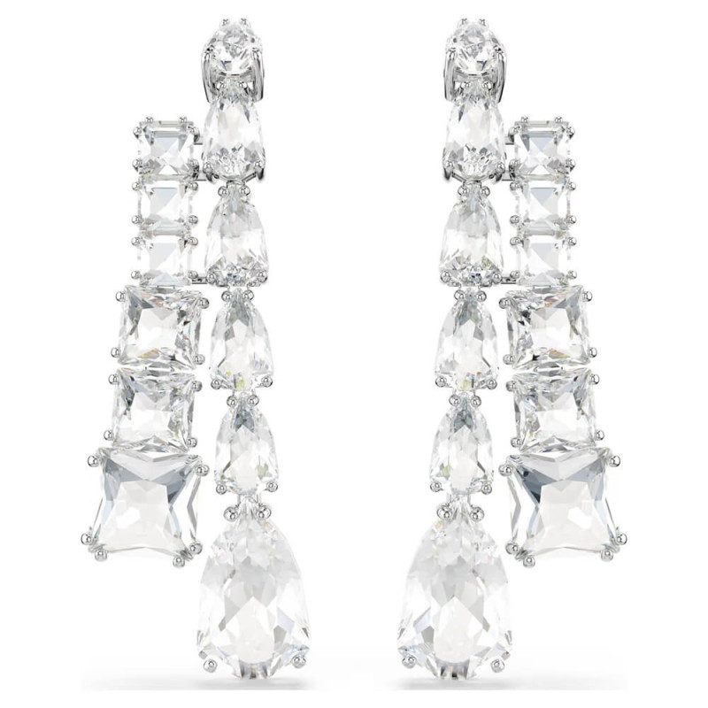 MATRIX DROP EARRINGS, WHITE, RHODIUM PLATED 5692515