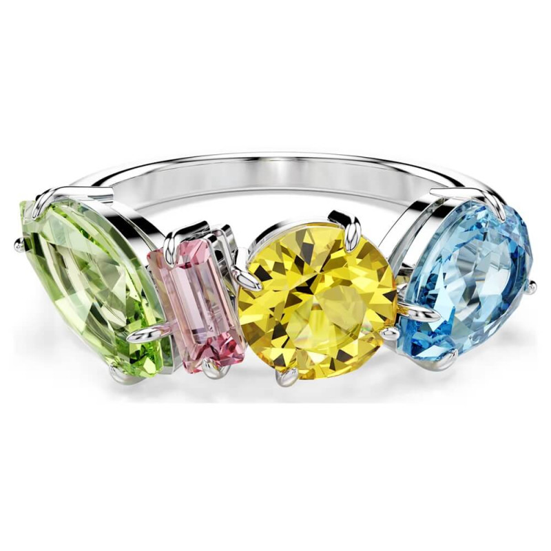 GEMA RING, MIXED CUTS, MULTICOLORED, RHODIUM PLATED