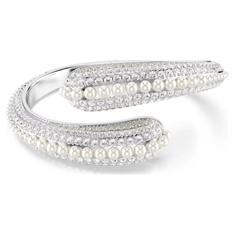 BRACCIALE RIGIDO SUBLIMA, CRYSTAL PEARL, BIANCO, PLACCATO RODIO