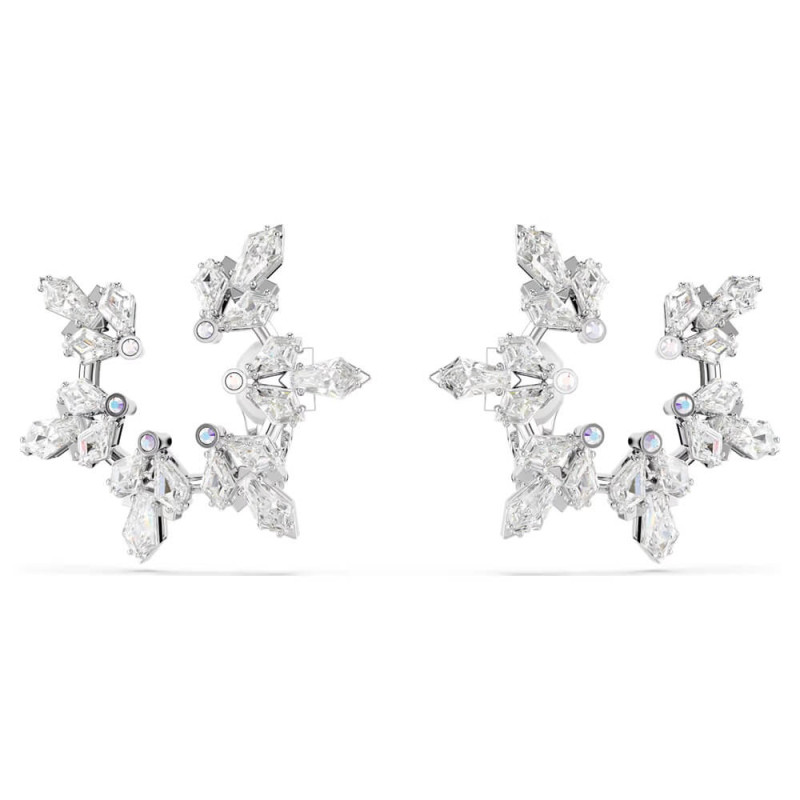 IDYLLIA CLIP EARRINGS, SNOWFLAKE, WHITE, RHODIUM PLATED 5692641