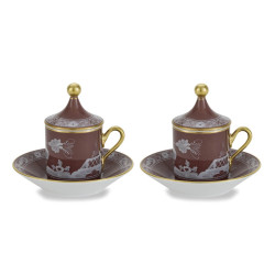 SET OF 2 COFFE CUPS, LIDS & SAUCER, ORIENTE ITALIANO