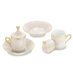 SET OF 2 COFFE CUPS, LIDS & SAUCER, ORIENTE ITALIANO