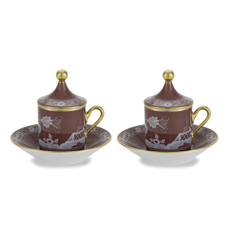 SET DI 2 TAZZE CAFFE CON COPERCHIO, ORIENTE ITALIANO