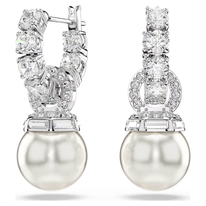 MATRIX PIERCED EARRINGS PEARL WHITE RHODIUM PLATING 5691716