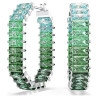 MATRIX HOOP EARRINGS, BAGUETTE CUT, GREEN, RHODIUM PLATED 5705787