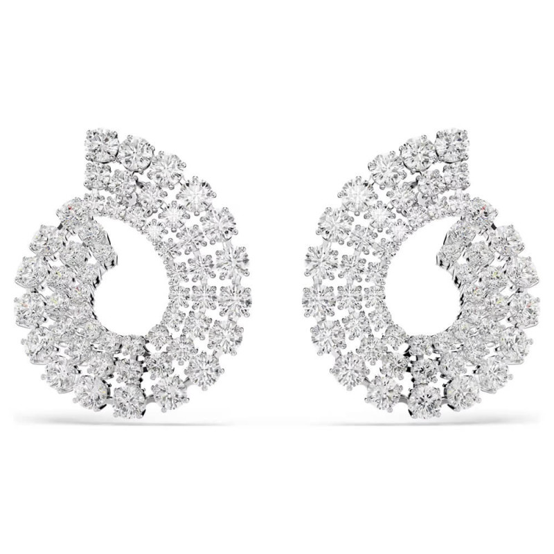 WHITE MATRIX PIERCED EARRINGS, RHODIUM PLATED 5705834