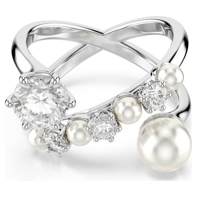 COCKTAIL RING CONSTELLA, CRYSTAL PEARL, WHITE, RHODIUM PLATED