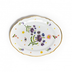 OVAL TRAY 34 CM FLORAL DECORATION GOLD THREAD FTB93